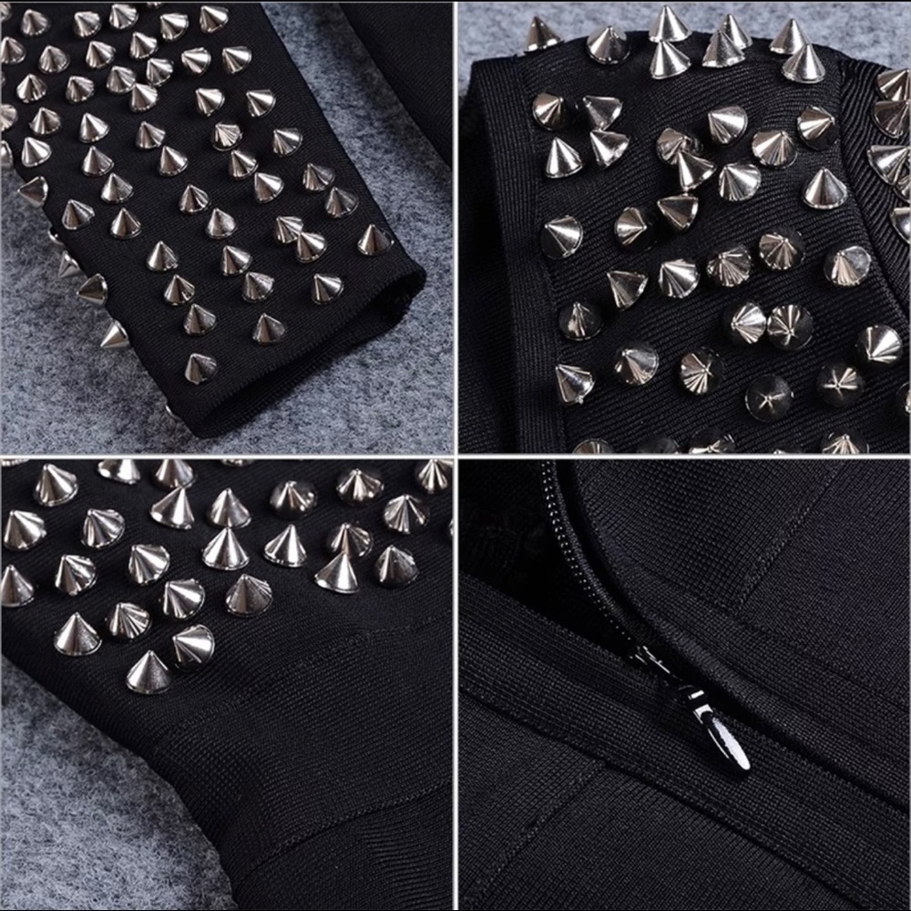 Long Sleeve Rivet Winter Bandage Dress Women - Picture 3 of 4